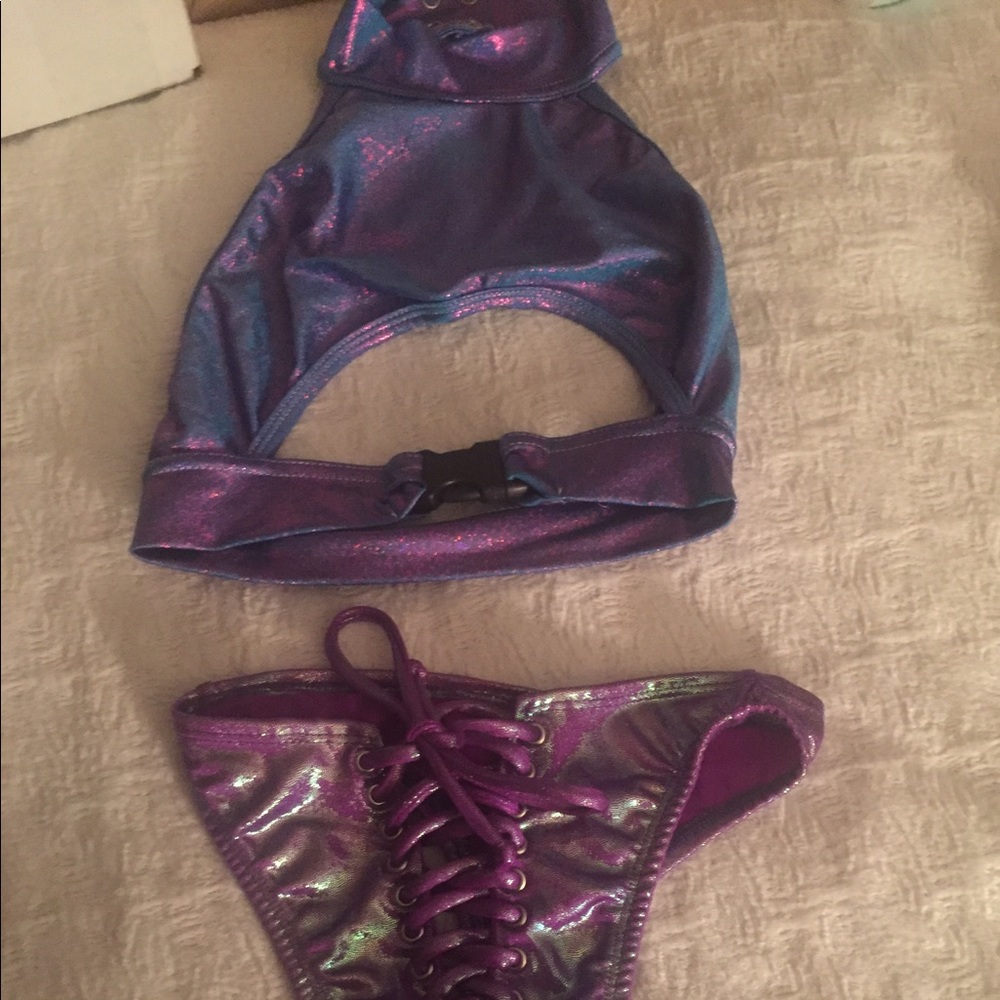 Purple buckle top and thong lace up bottom set